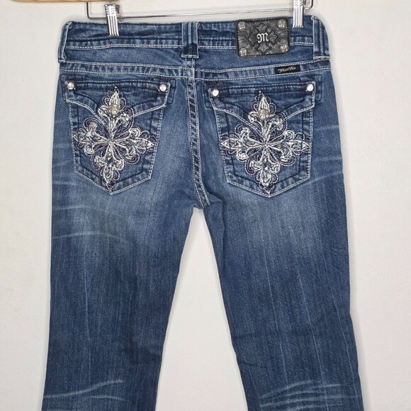 Miss Me Boot Cut Embellished Blingy Blue Denim Jeans Women's Size 30 - Picture 3 of 6